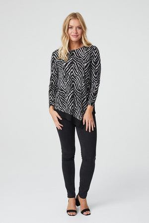 Grey | Zebra Print Asymmetric Top