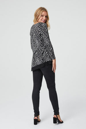 Grey | Zebra Print Asymmetric Top