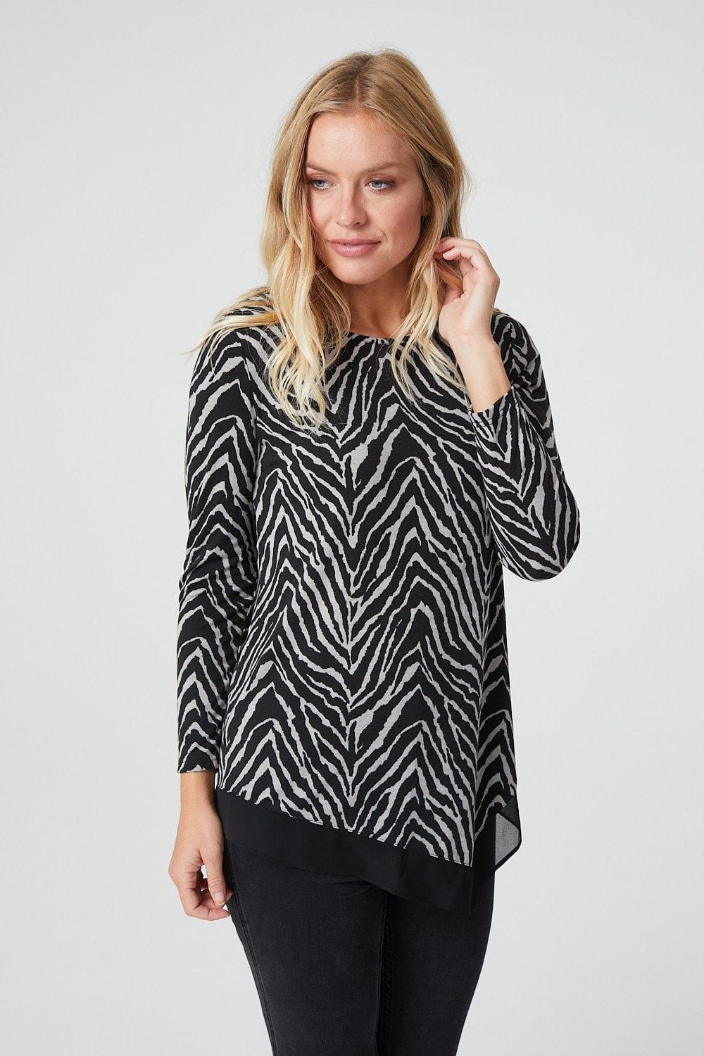 Grey | Zebra Print Asymmetric Top