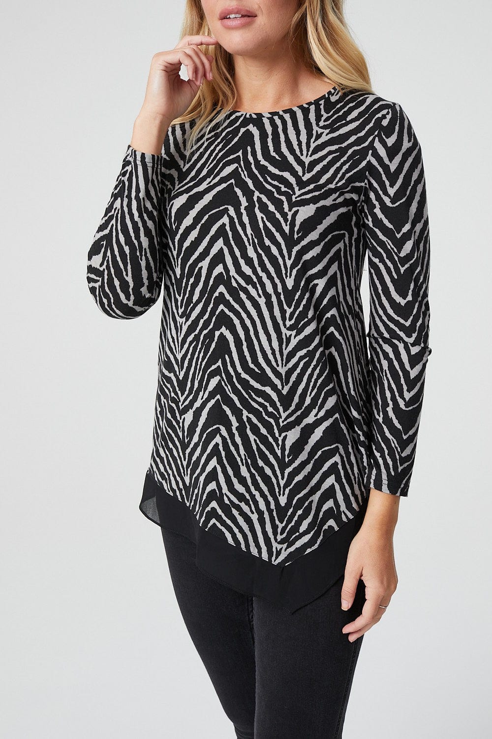 Grey | Zebra Print Asymmetric Top