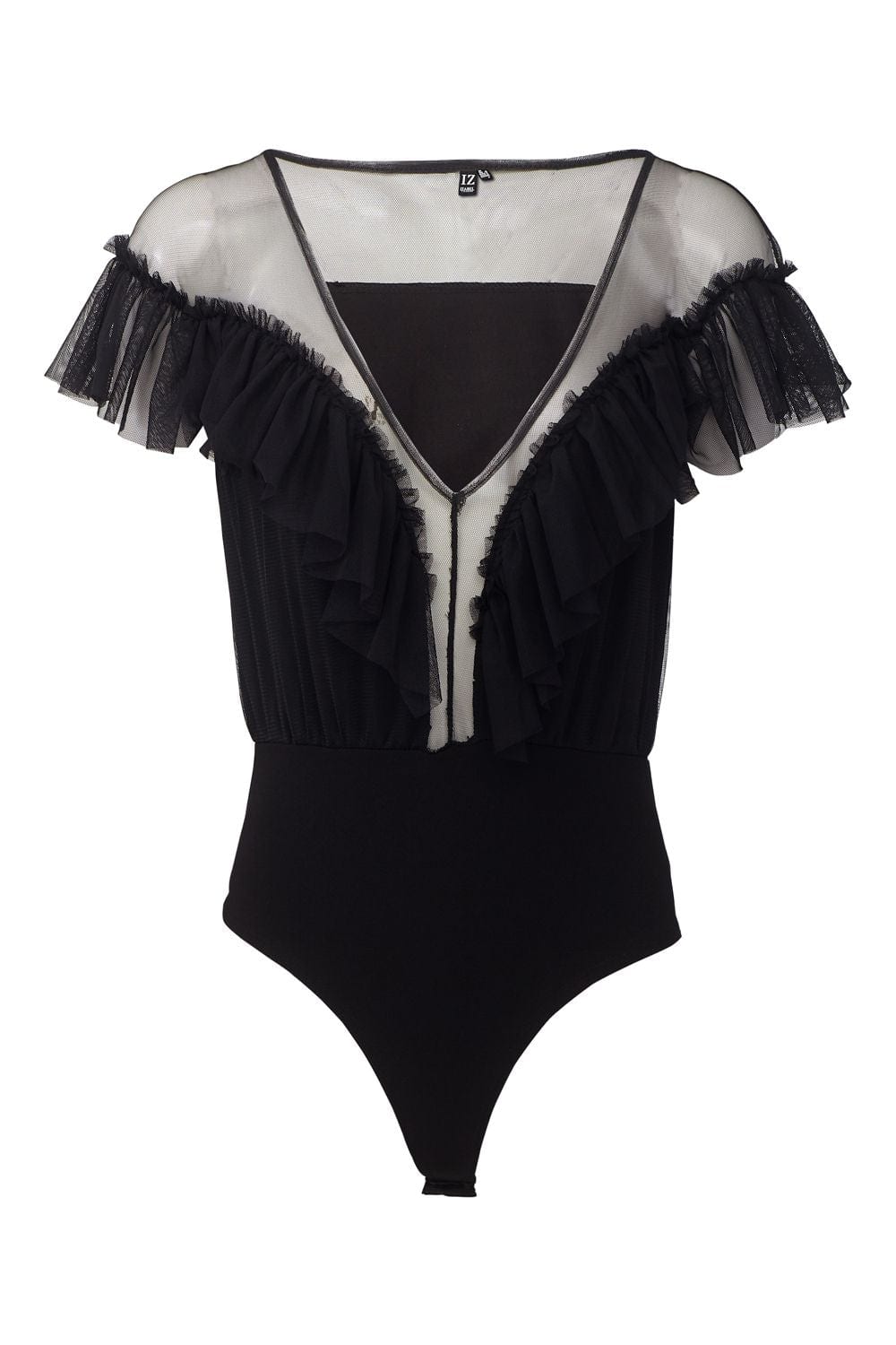 Black | V-Neck Sheer Panel Bodysuit