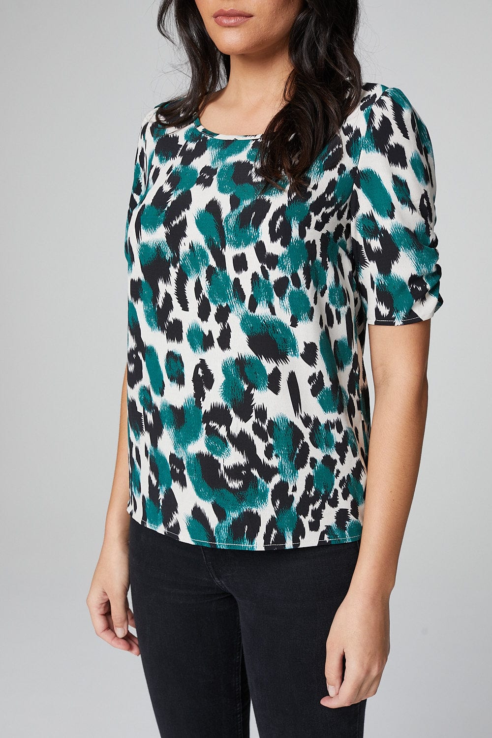 Green | Animal Print Puff Sleeve Blouse