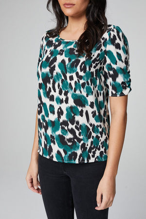 Green | Animal Print Puff Sleeve Blouse