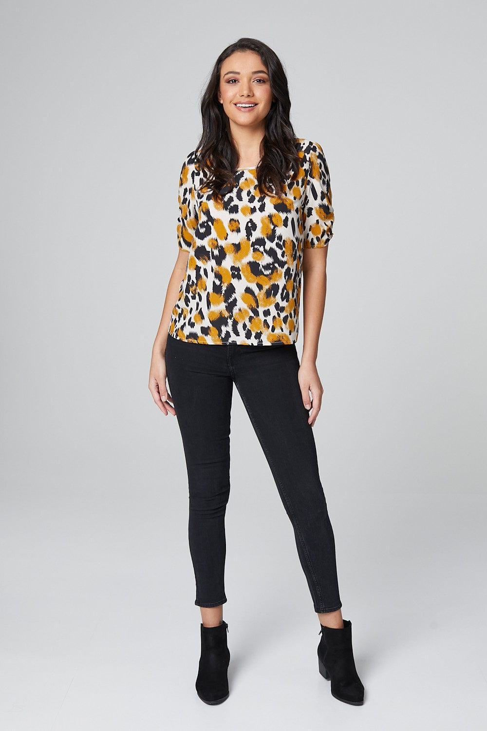Mustard | Animal Print Puff Sleeve Blouse