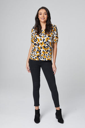 Mustard | Animal Print Puff Sleeve Blouse