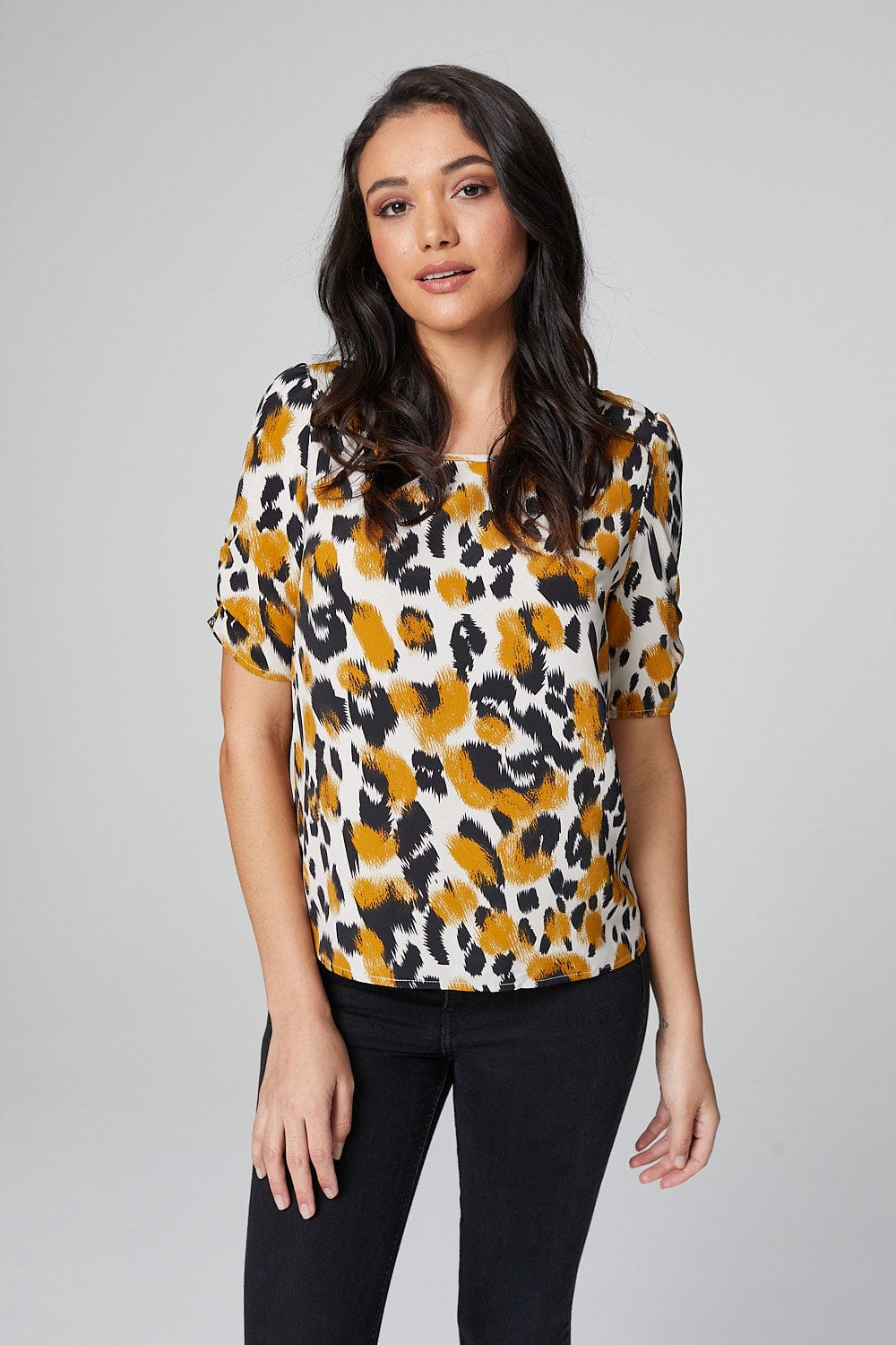 Mustard | Animal Print Puff Sleeve Blouse