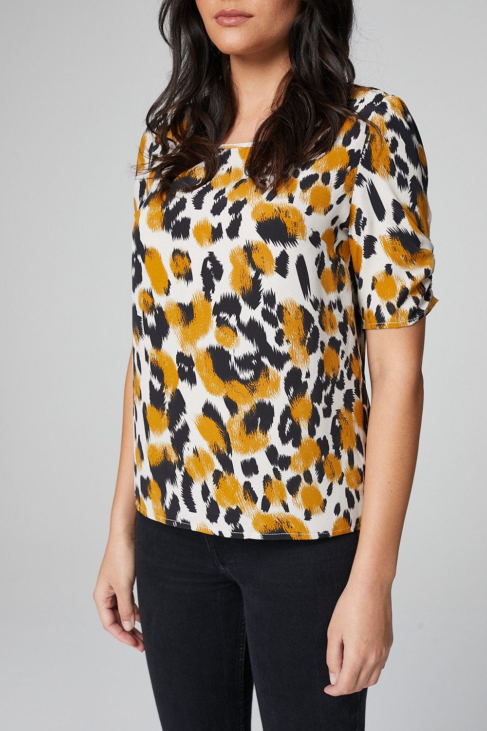 Mustard | Animal Print Puff Sleeve Blouse