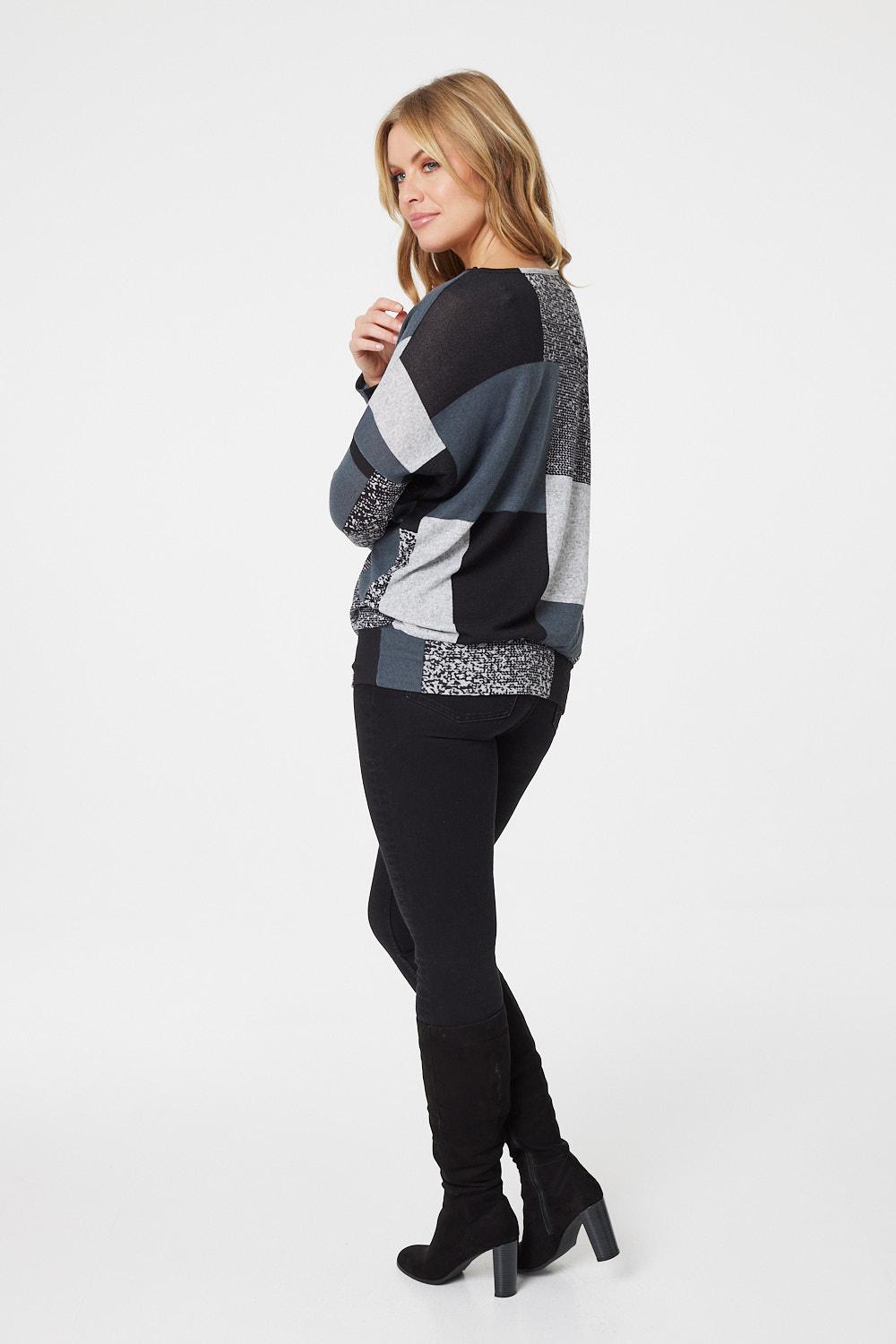 Grey | Colour Block Slouchy Jumper