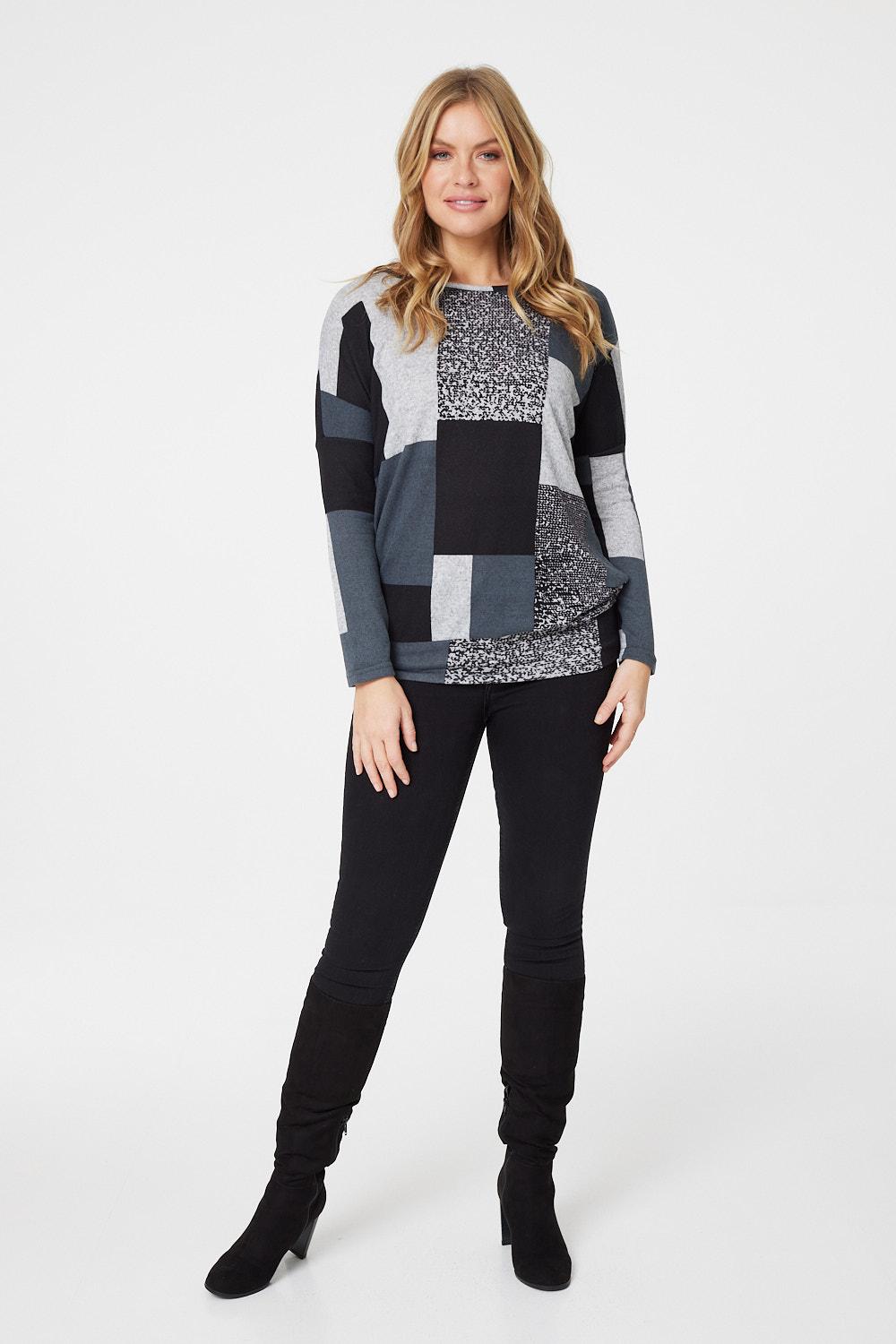 Grey | Colour Block Slouchy Jumper