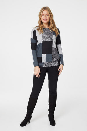 Grey | Colour Block Slouchy Jumper