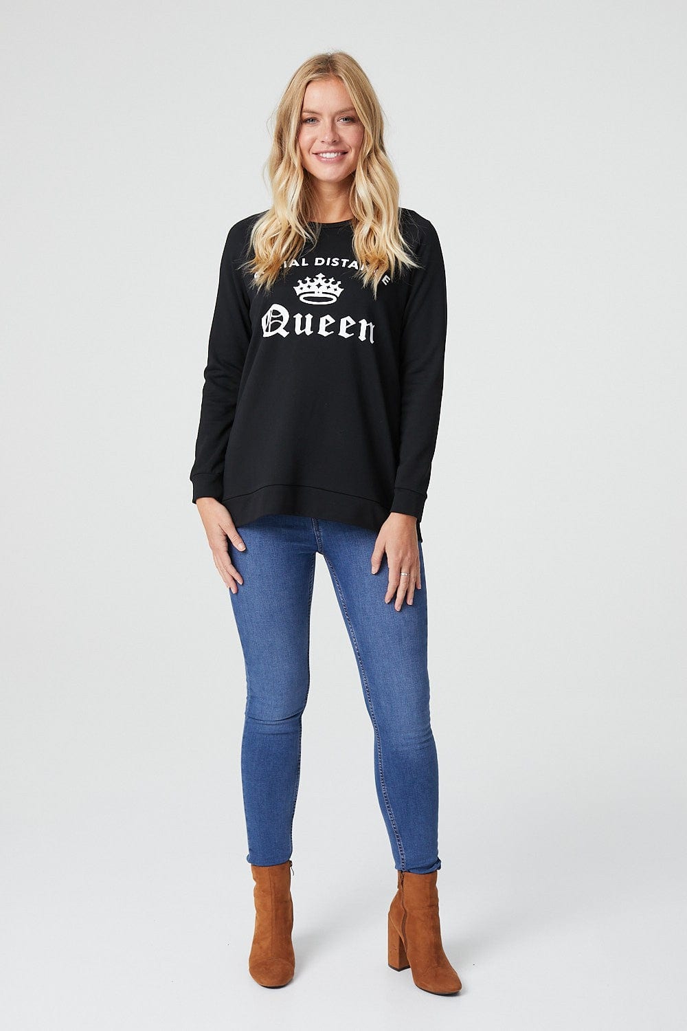 Black | Slogan Print Lounge Jumper