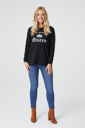 Black | Slogan Print Lounge Jumper