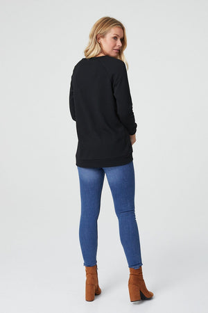 Black | Slogan Print Lounge Jumper