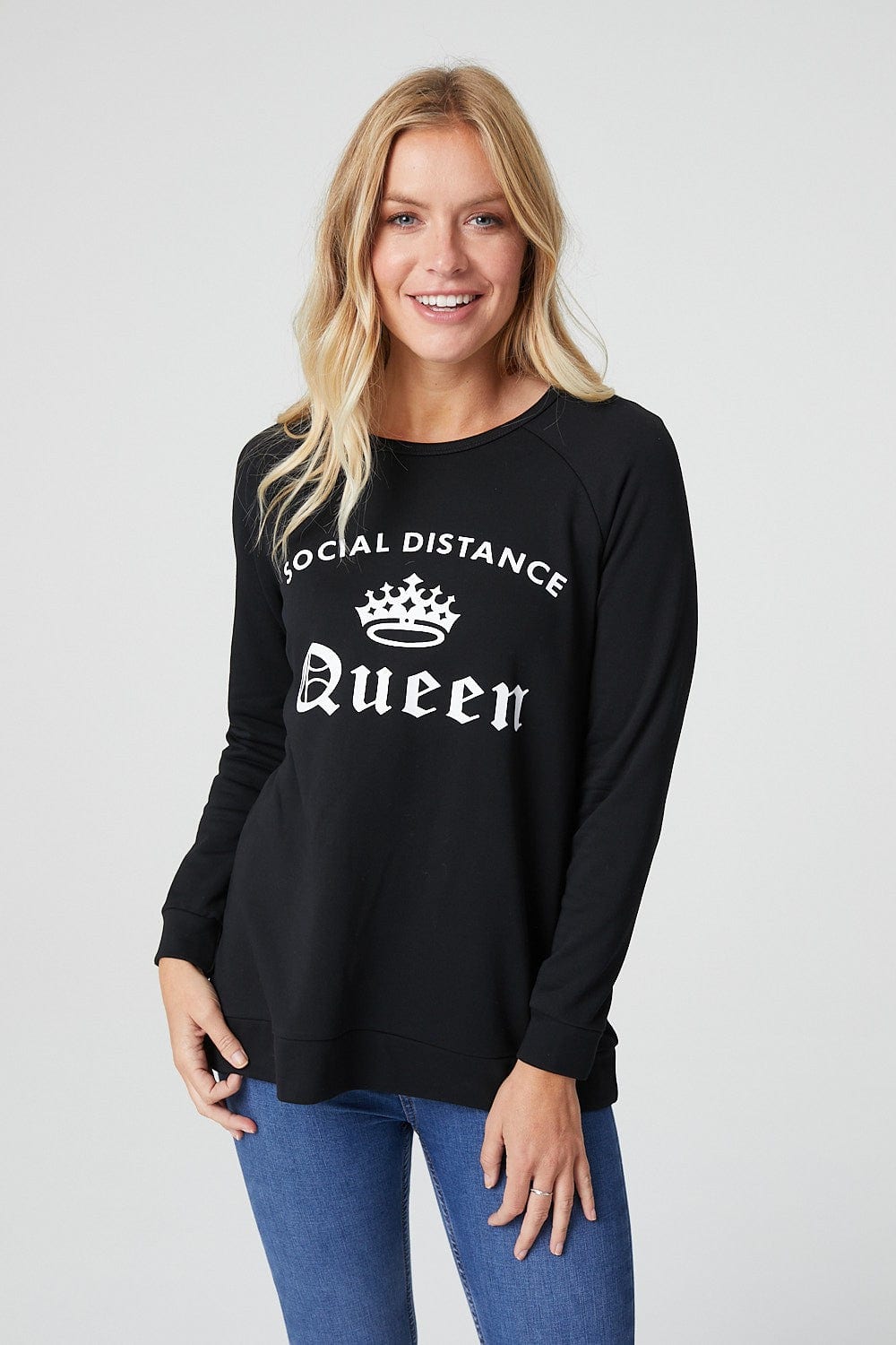 Black | Slogan Print Lounge Jumper