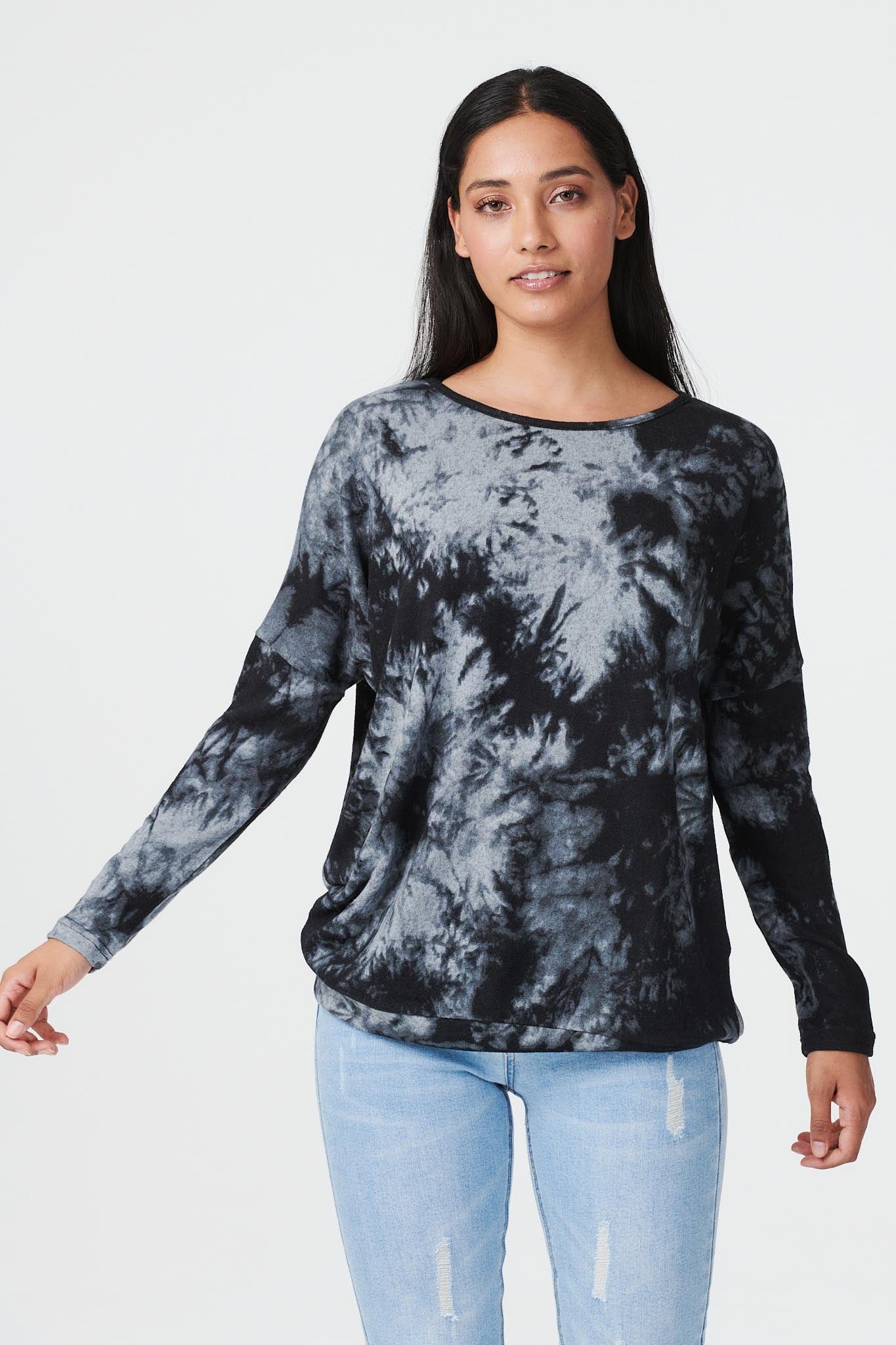 Black | Tie Dye Long Sleeve Oversized Jumper