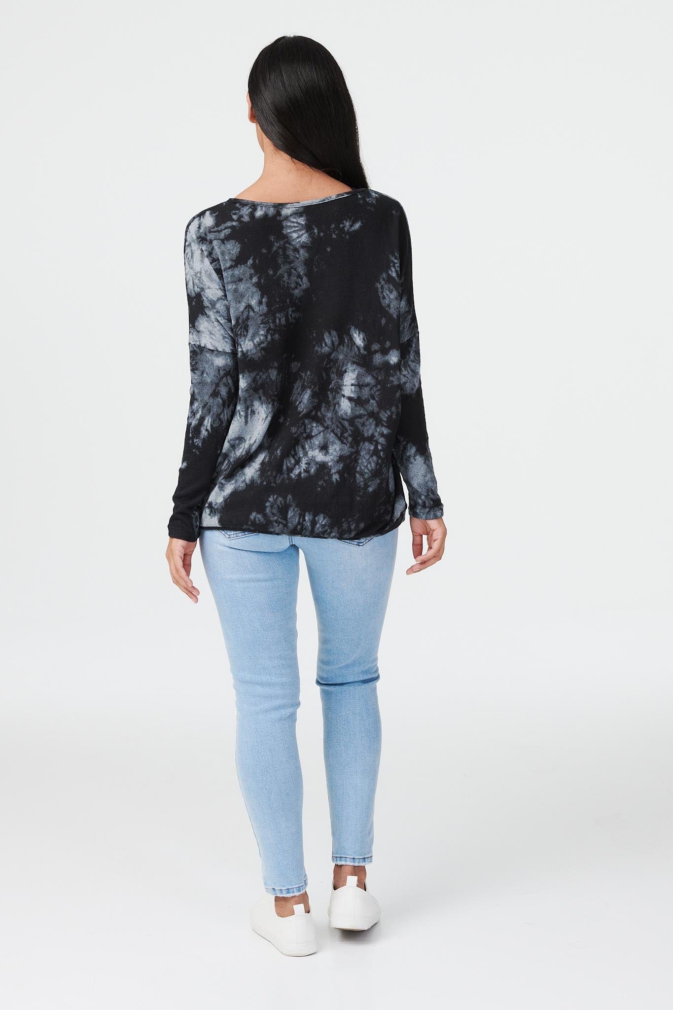 Black | Tie Dye Long Sleeve Oversized Jumper