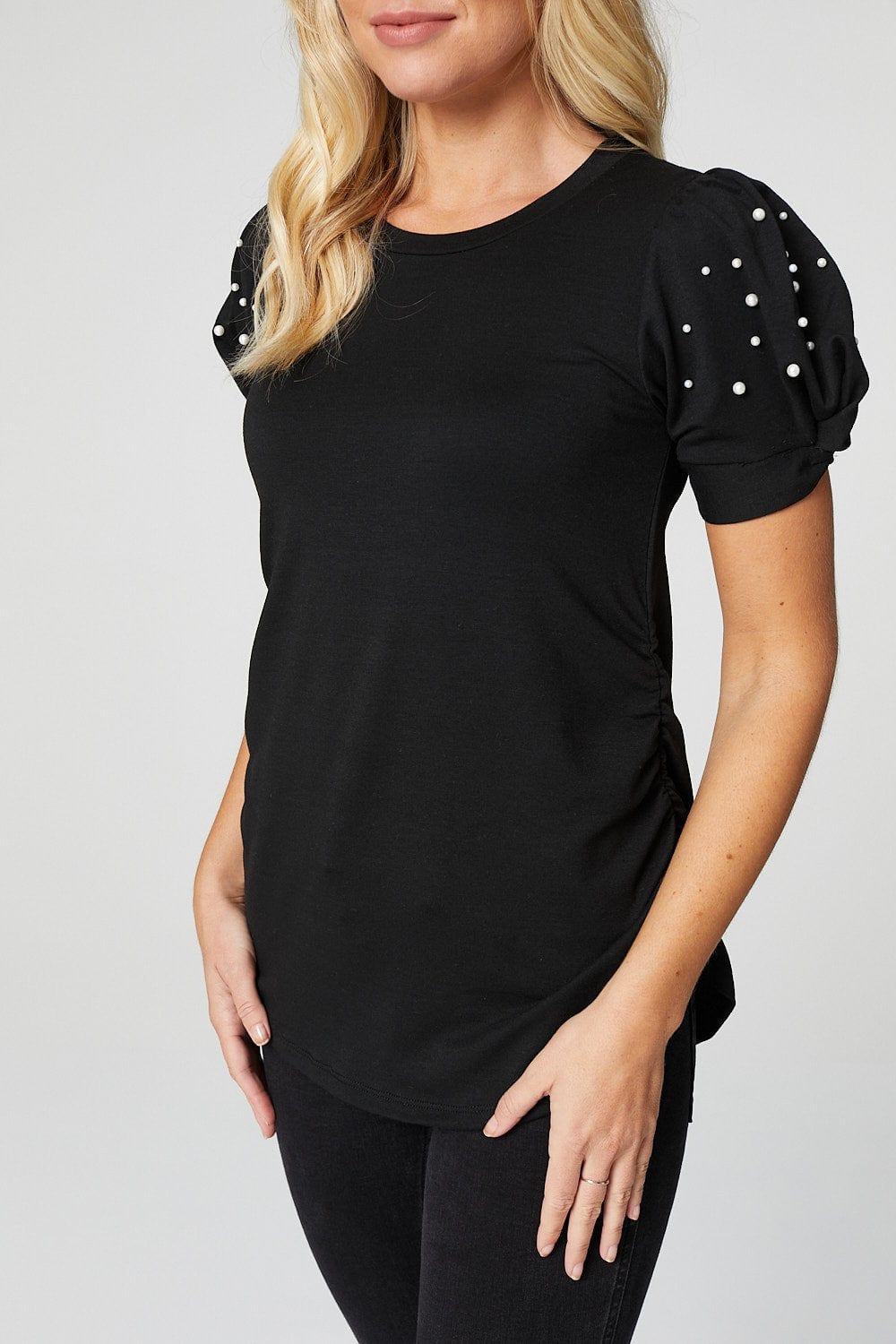 Black | Pearl Embellished Short Sleeve T-Shirt