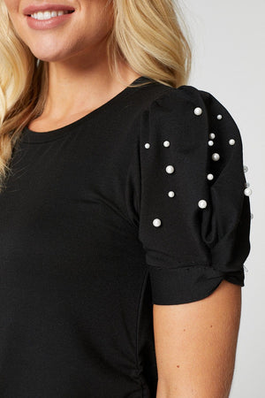 Black | Pearl Embellished Short Sleeve T-Shirt