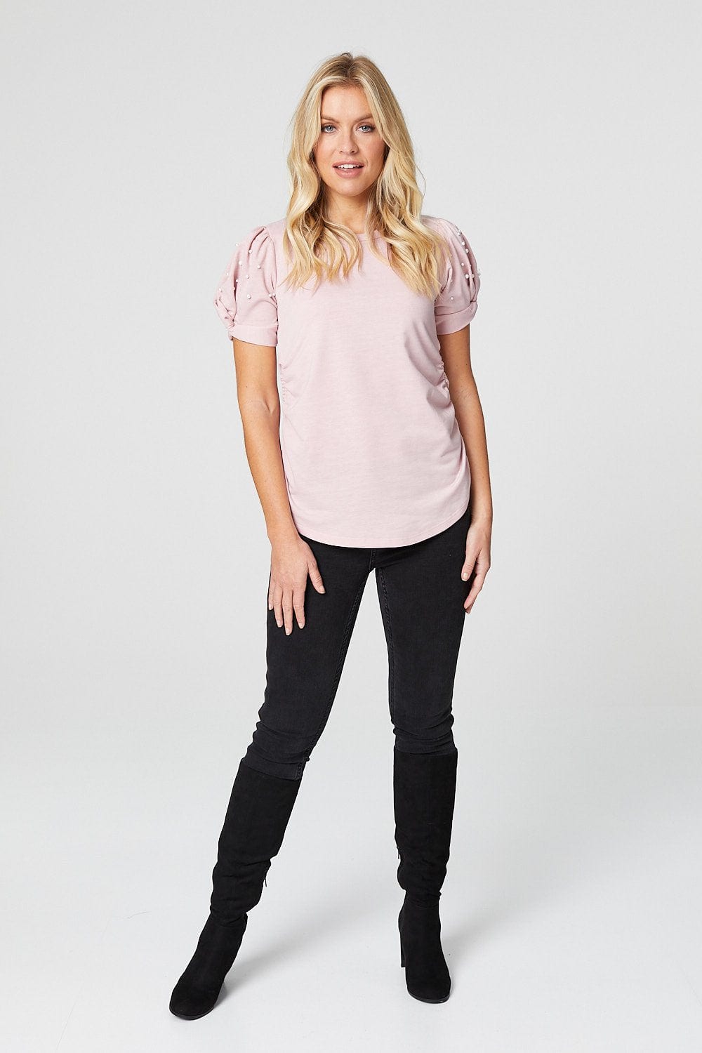 Pink | Pearl Embellished Short Sleeve T-Shirt