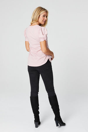 Pink | Pearl Embellished Short Sleeve T-Shirt