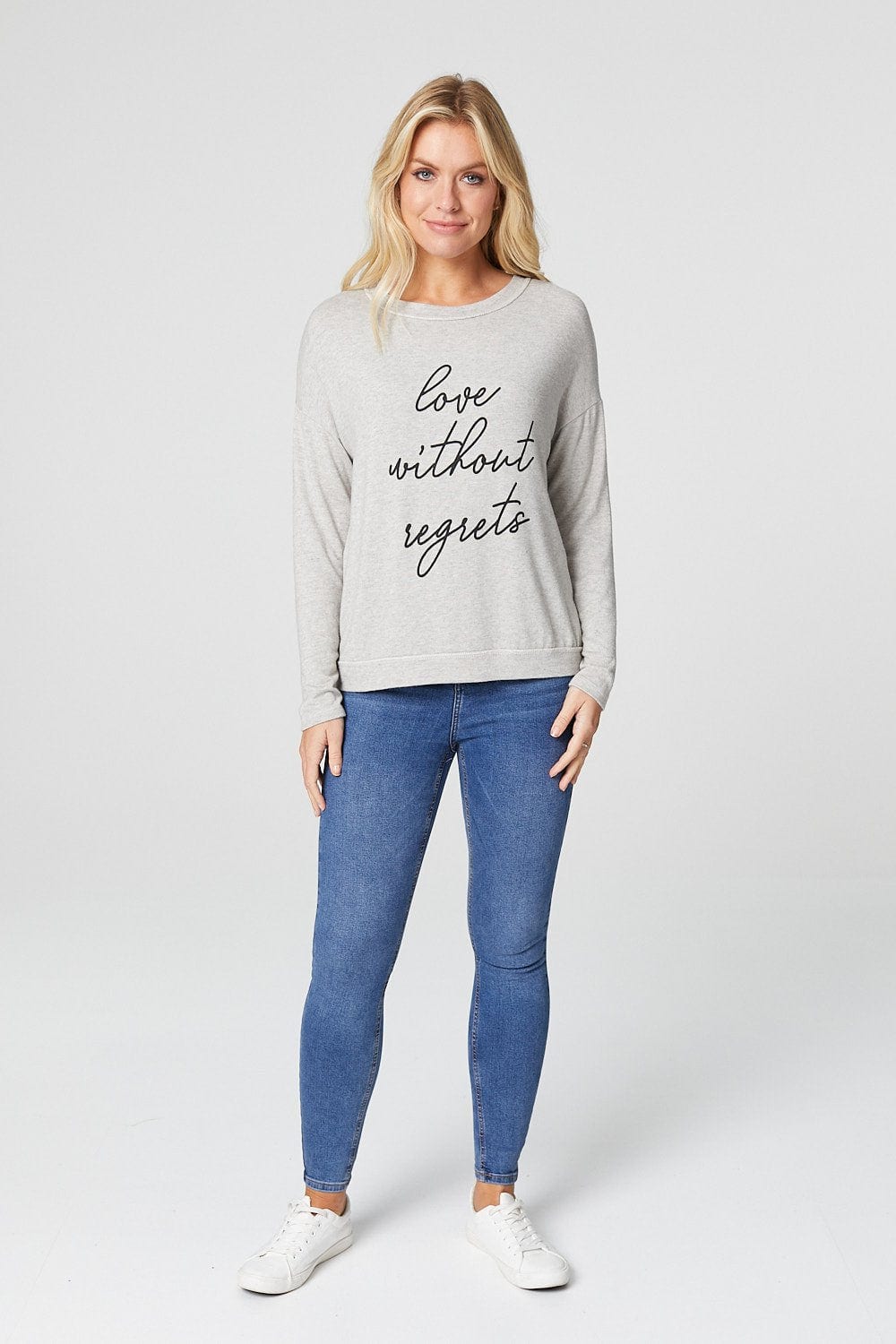Beige | Slogan Print Long Sleeve Sweatshirt