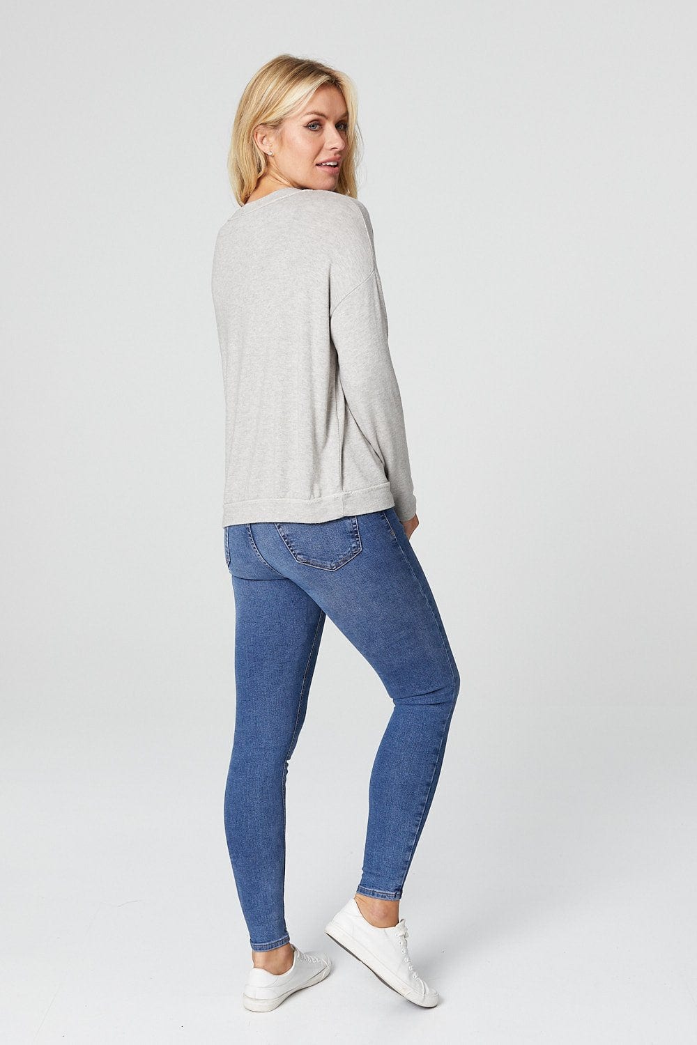 Beige | Slogan Print Long Sleeve Sweatshirt