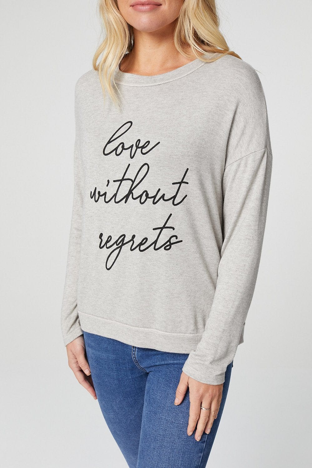 Beige | Slogan Print Long Sleeve Sweatshirt
