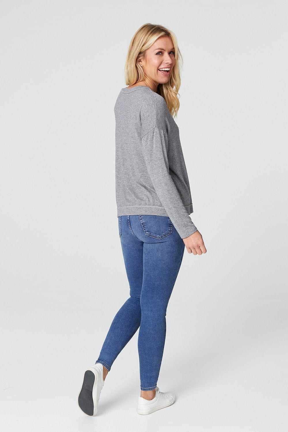 Grey | Slogan Print Long Sleeve Sweatshirt