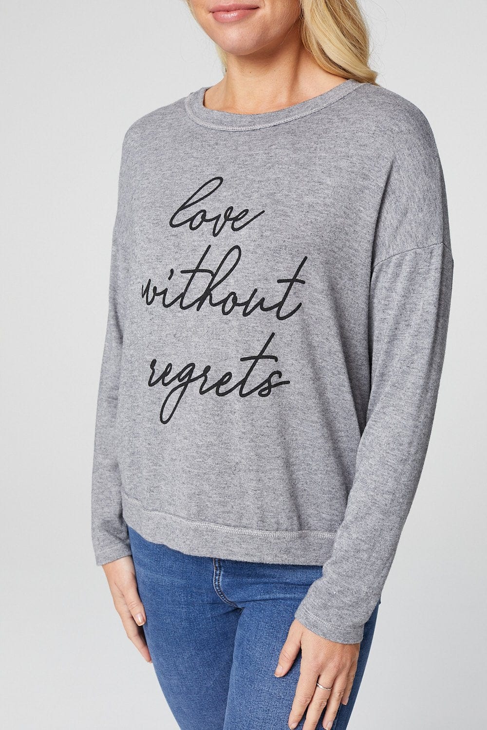 Grey | Slogan Print Long Sleeve Sweatshirt