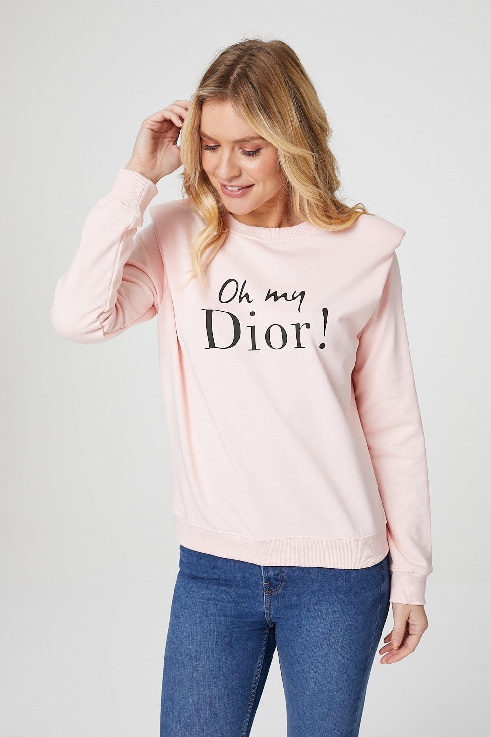 Pink | Graphic Print Power Shoulder Sweatshirt