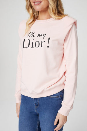 Pink | Graphic Print Power Shoulder Sweatshirt