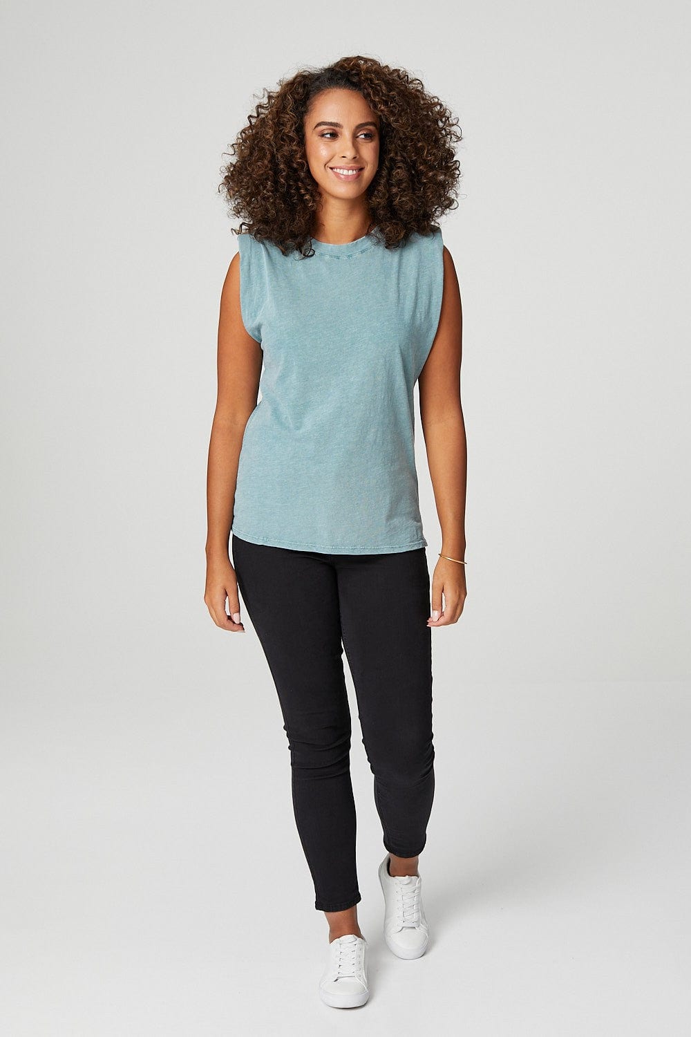 Green | Power Shoulder Sleeveless T-Shirt