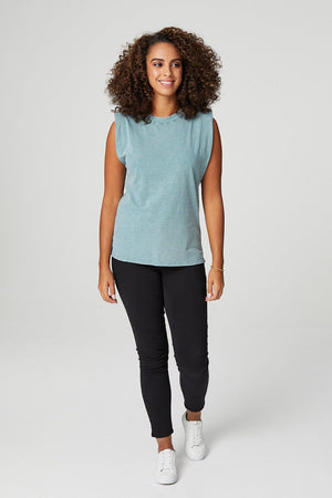 Green | Power Shoulder Sleeveless T-Shirt