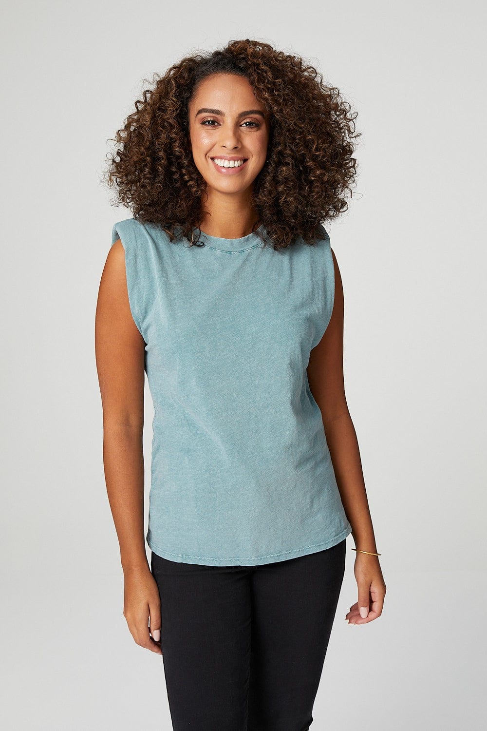 Green | Power Shoulder Sleeveless T-Shirt