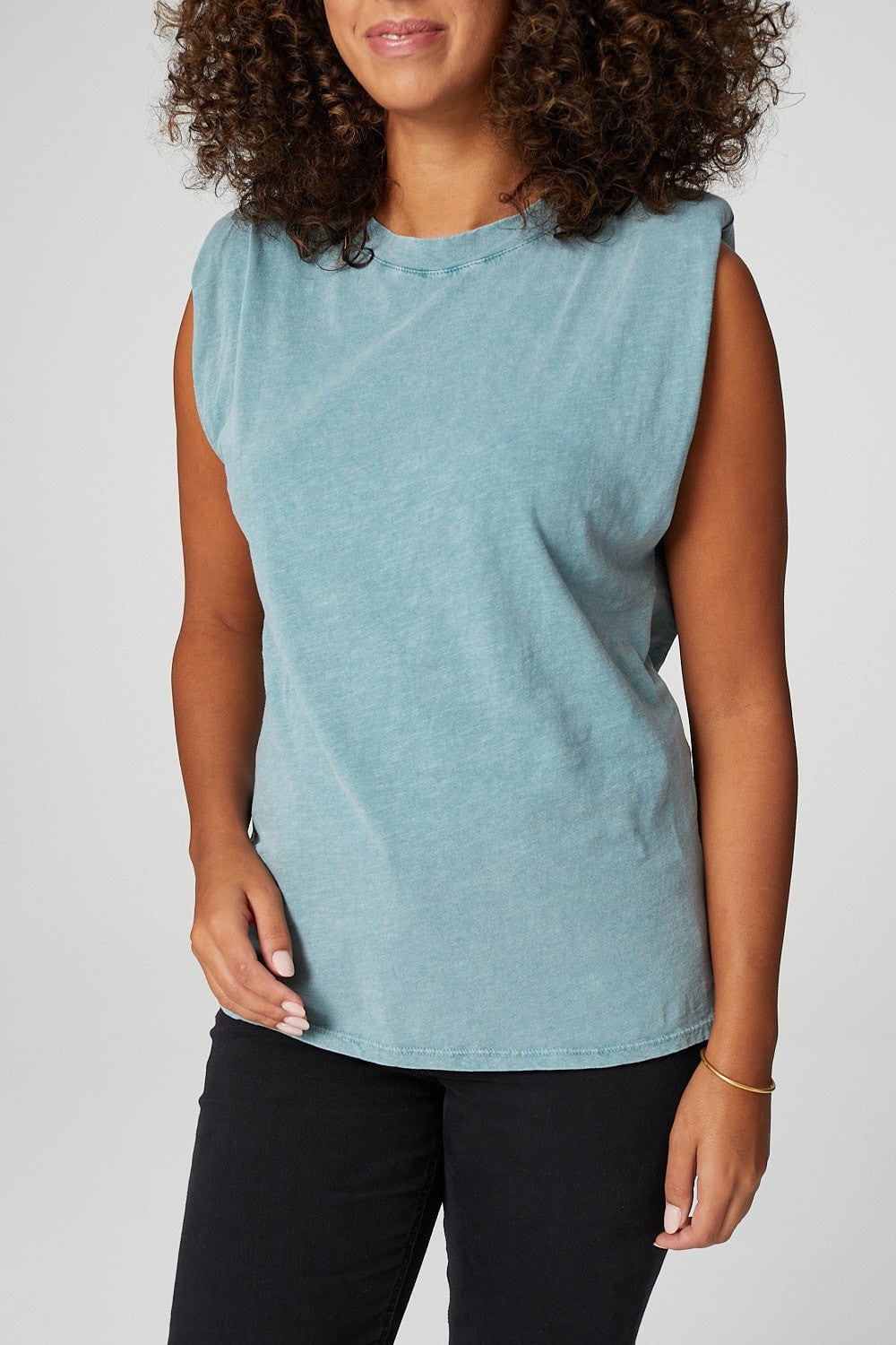 Green | Power Shoulder Sleeveless T-Shirt