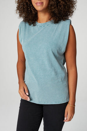 Green | Power Shoulder Sleeveless T-Shirt