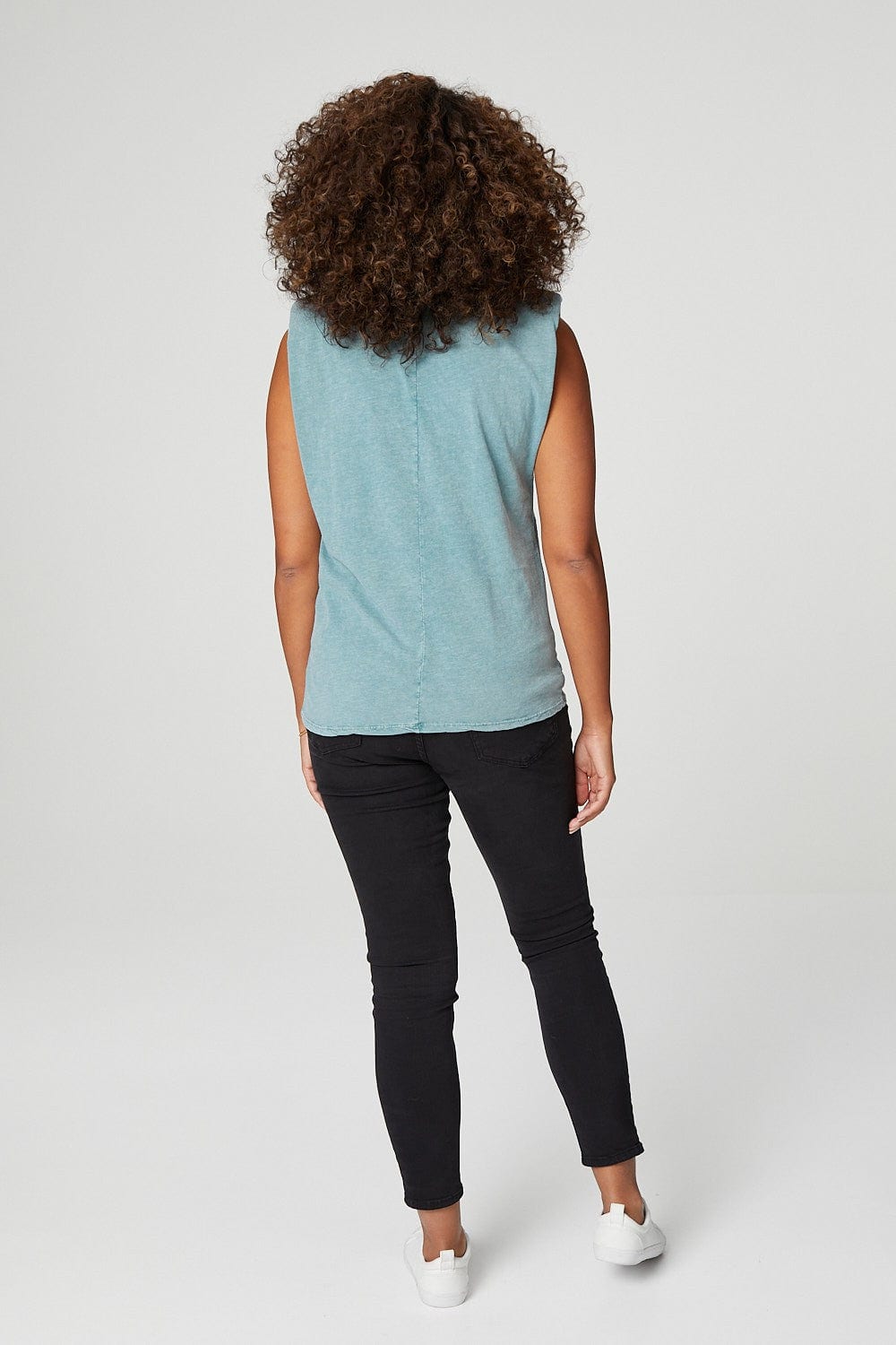 Green | Power Shoulder Sleeveless T-Shirt