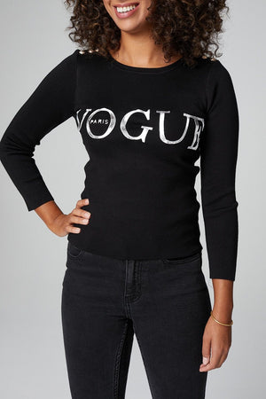 Black | Slogan Print 3/4 Sleeve Top