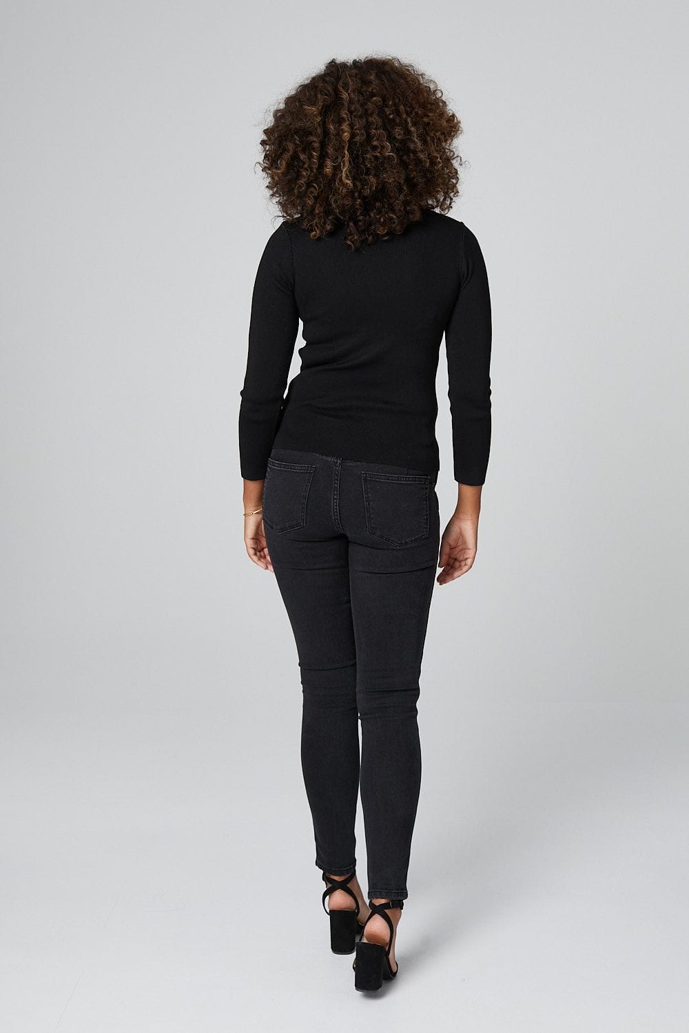 Black | Slogan Print 3/4 Sleeve Top