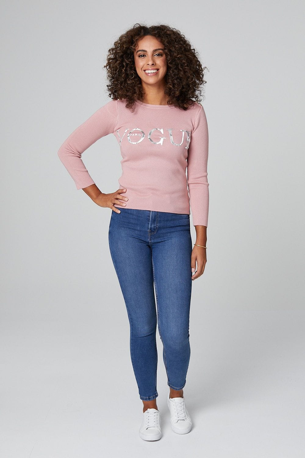 Pink | Slogan Print 3/4 Sleeve Top