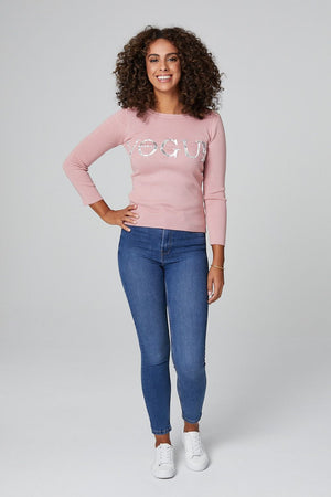 Pink | Slogan Print 3/4 Sleeve Top