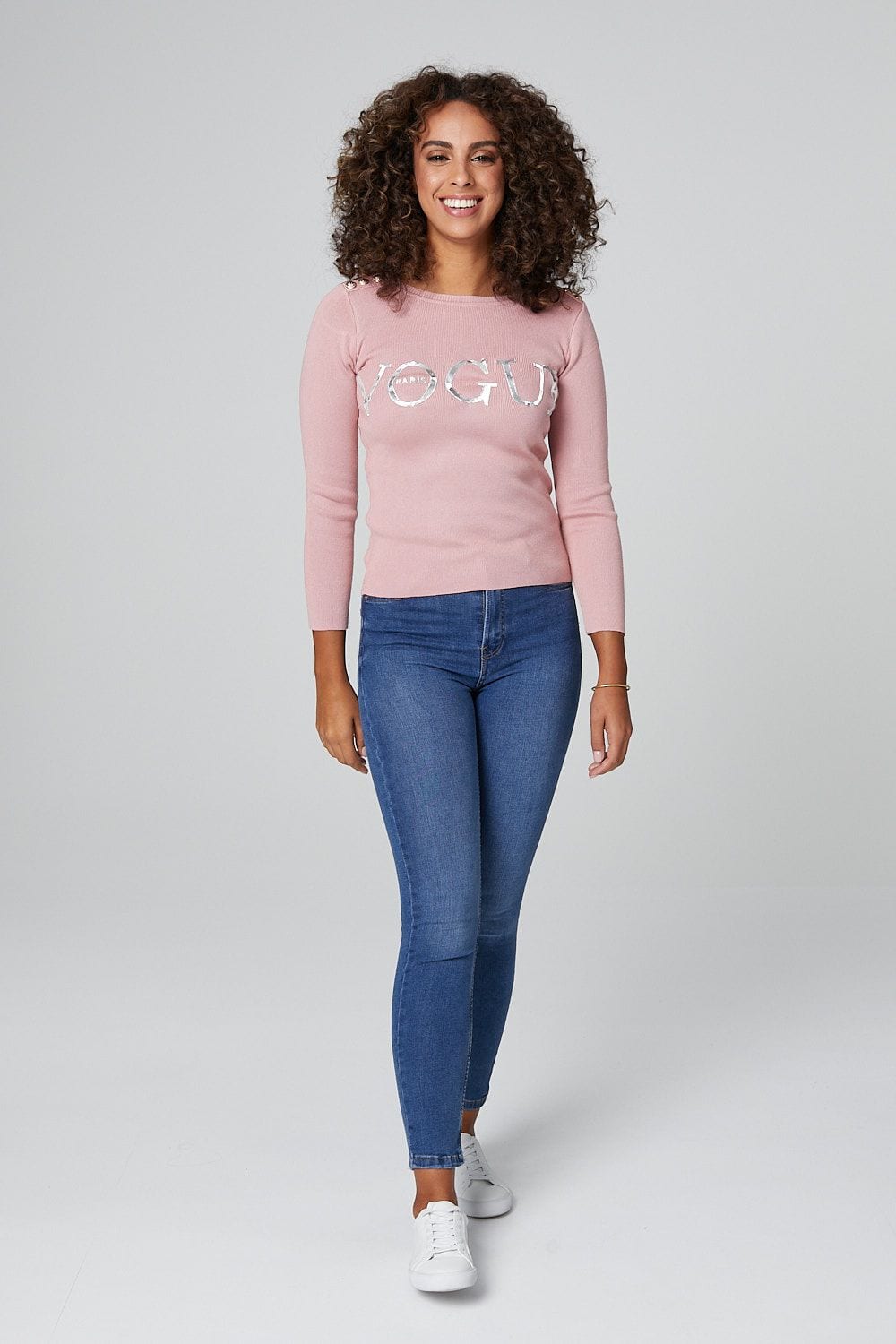 Pink | Slogan Print 3/4 Sleeve Top