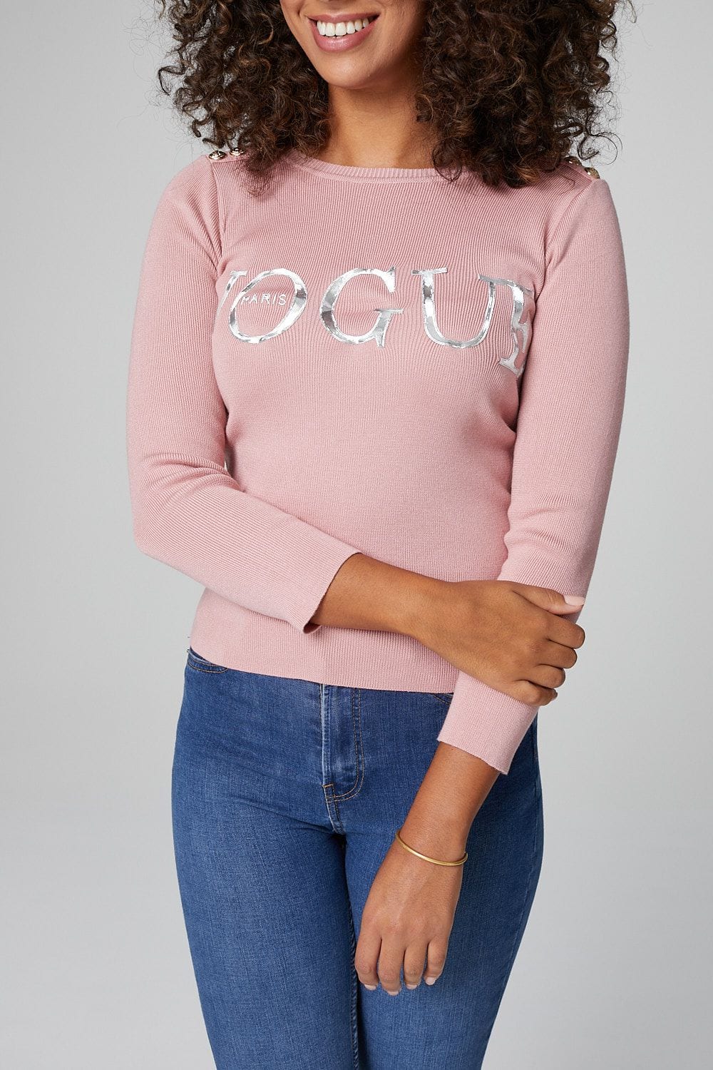 Pink | Slogan Print 3/4 Sleeve Top