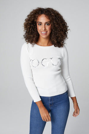 White | Slogan Print 3/4 Sleeve Top