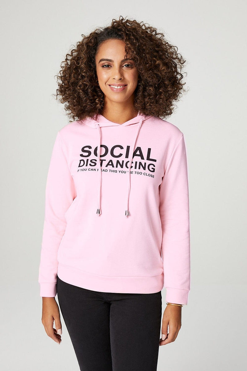 Pink | Slogan Print Hooded Sweatshirt