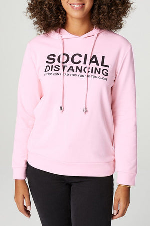 Pink | Slogan Print Hooded Sweatshirt