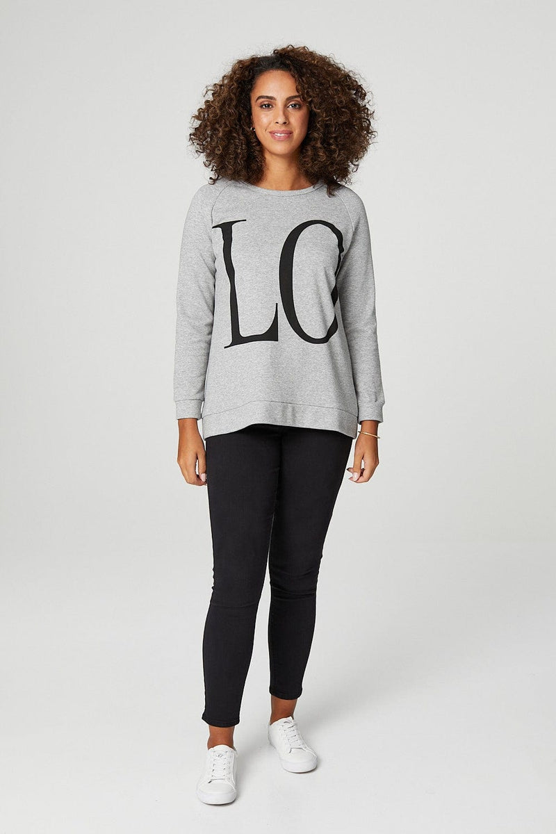 Grey | Love Print Oversized Sweatshirt