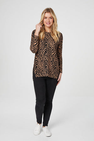 Brown | Zebra Print Long Sleeve Top