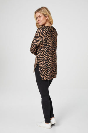 Brown | Zebra Print Long Sleeve Top