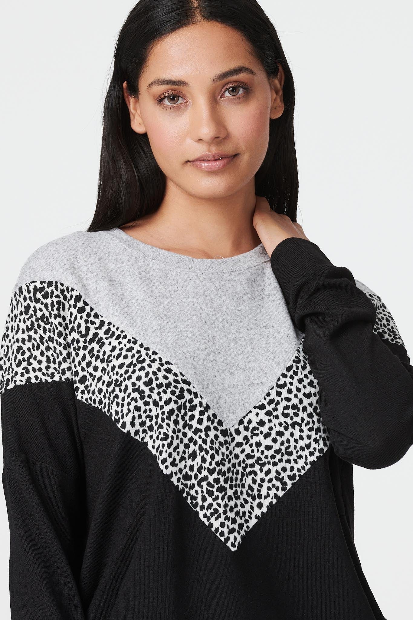 Grey | Animal Print Relaxed Jumper